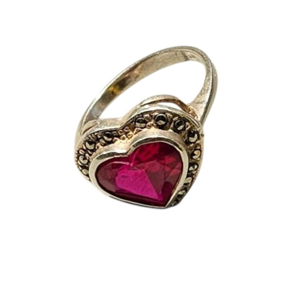 925 Pink Stone and Marcasite sterling silver Sz 7.5. Glows under UV Light!! - Picture 5 of 10